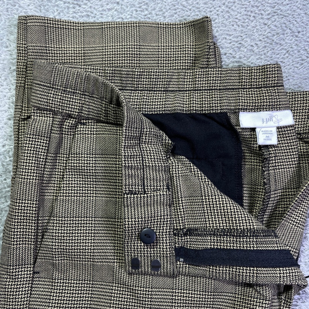 J Jill Petite Houndstooth Plaid Drawstring Women's M Pants Career Casual‎ Brown